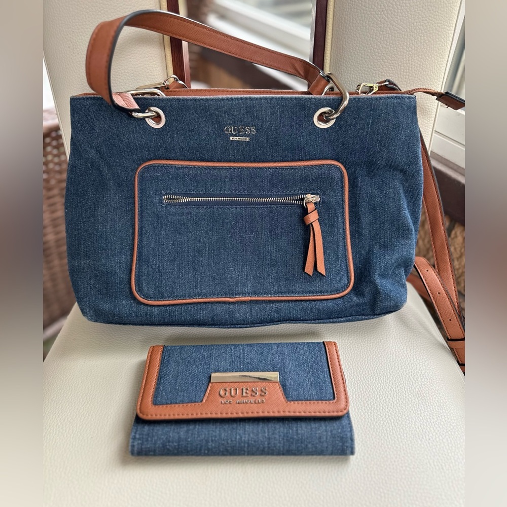 Guess Denim Purse and Wallet Set